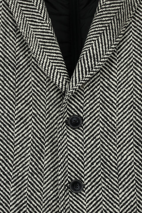 Black Wool Patterned Classic Coat