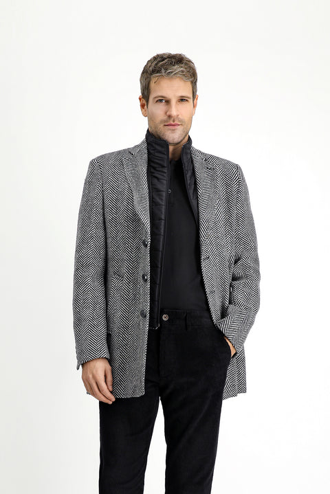 Black Wool Patterned Classic Coat