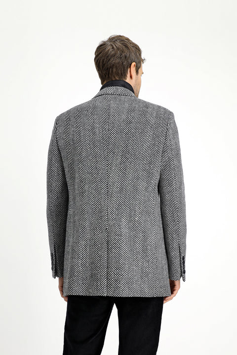 Black Wool Patterned Classic Coat