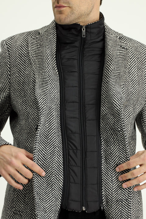 Black Wool Patterned Classic Coat