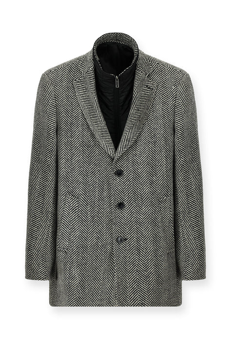 Black Wool Patterned Classic Coat