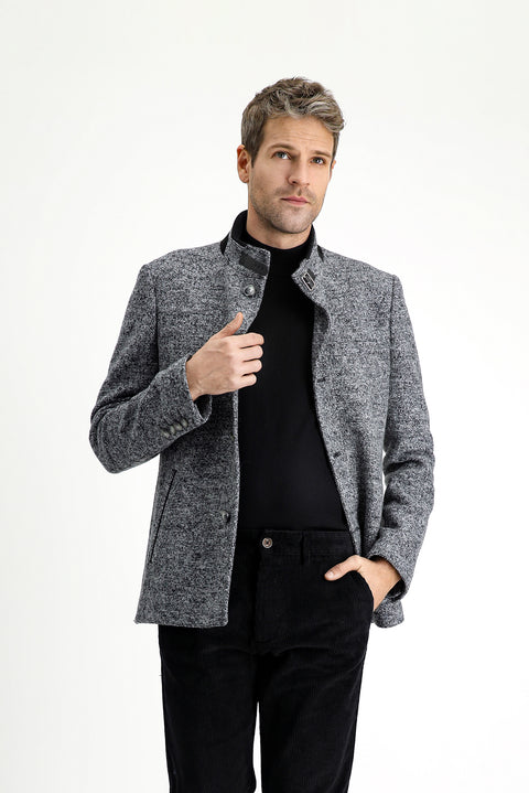 Orta Gri Yünlü Klasik Kaban