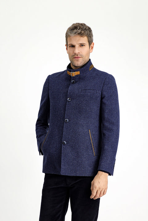 Orta Lacivert Yünlü Klasik Kaban