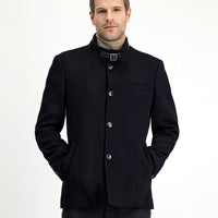 Siyah Lacivert Yünlü Klasik Kaban