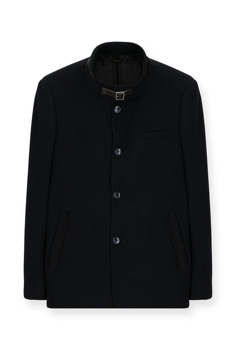 Siyah Lacivert Yünlü Klasik Kaban