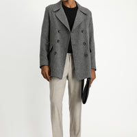 Koyu Antrasit Desenli Yünlü Kruvaze Kaban