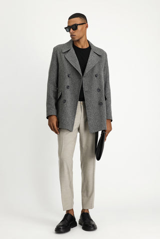  Koyu Antrasit Desenli Yünlü Kruvaze Kaban