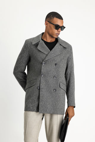  Koyu Antrasit Desenli Yünlü Kruvaze Kaban