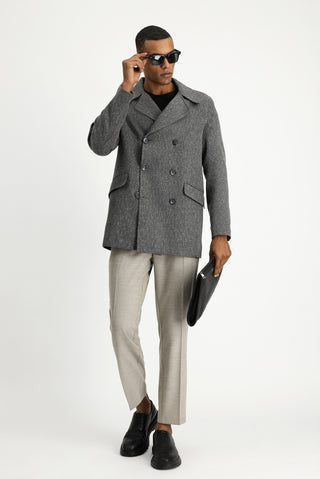  Koyu Antrasit Desenli Yünlü Kruvaze Kaban