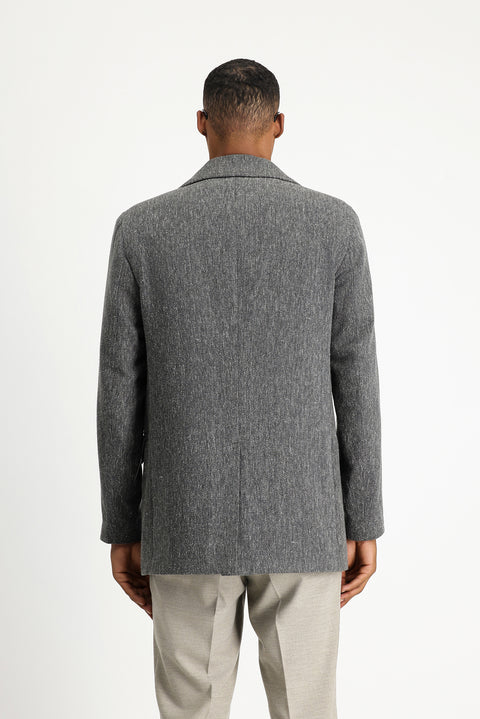 Koyu Antrasit Desenli Yünlü Kruvaze Kaban