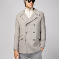 Orta Gri Yünlü Desenli Kruvaze Kaban