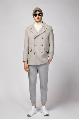  Orta Gri Yünlü Desenli Kruvaze Kaban