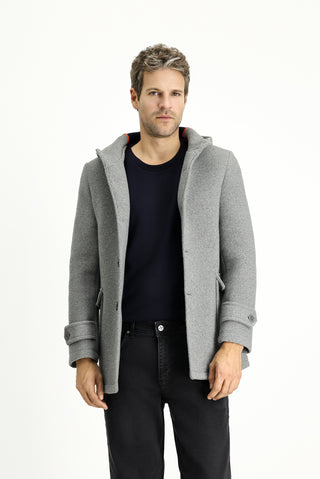  Orta Gri Yünlü Kapüşonlu İtalyan Kaban