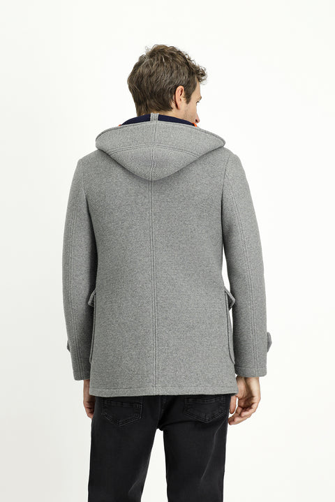 Orta Gri Yünlü Kapüşonlu İtalyan Kaban