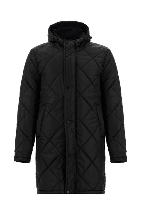 Koyu Lacivert Kapüşonlu Çift Taraflı Şişme Spor Kaban