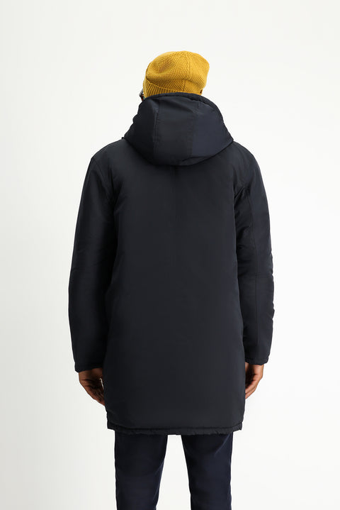 Koyu Lacivert Kapüşonlu Çift Taraflı Şişme Spor Kaban