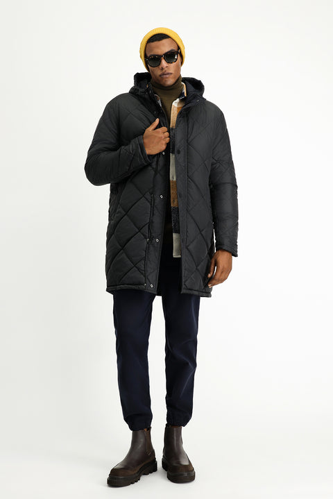 Koyu Lacivert Kapüşonlu Çift Taraflı Şişme Spor Kaban