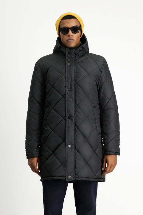 Koyu Lacivert Kapüşonlu Çift Taraflı Şişme Spor Kaban