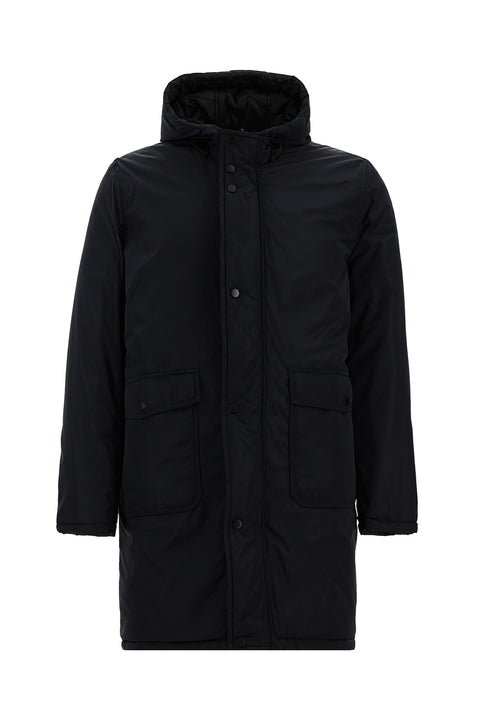 Koyu Lacivert Kapüşonlu Çift Taraflı Şişme Spor Kaban