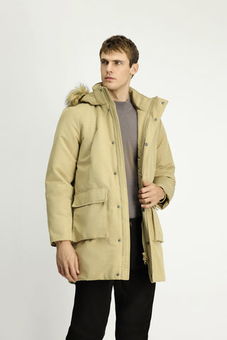  Orta Bej Regular Fit Düz Bonded Kaban