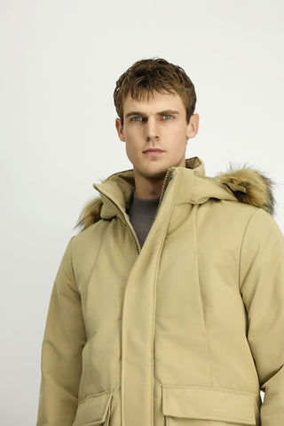  Orta Bej Regular Fit Düz Bonded Kaban