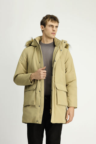  Orta Bej Regular Fit Düz Bonded Kaban