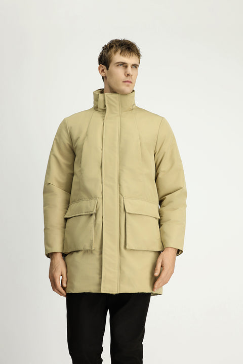 Orta Bej Kapüşonlu Kürklü Spor Şişme Kaban