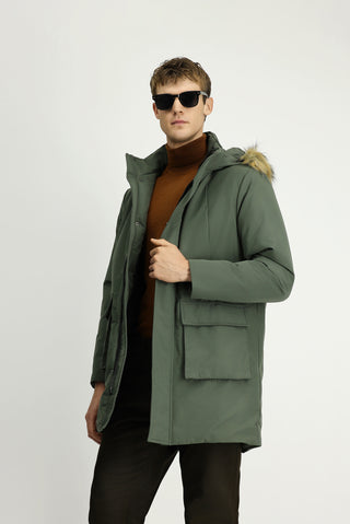  Orta Haki Regular Fit Düz Bonded Kaban