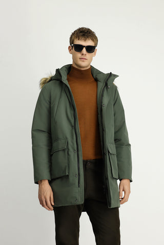  Orta Haki Regular Fit Düz Bonded Kaban