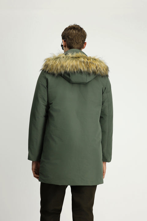 Orta Haki Kapüşonlu Kürklü Spor Şişme Kaban