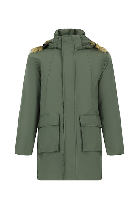 Orta Haki Kapüşonlu Kürklü Spor Şişme Kaban