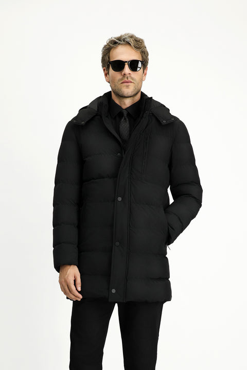 Siyah Slim Fit Dar Kesim Kapüşonlu Spor Şişme Kaban