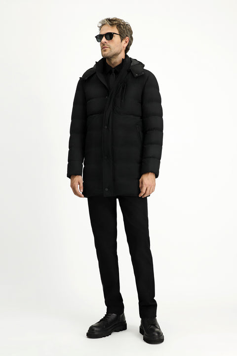 Siyah Slim Fit Dar Kesim Kapüşonlu Spor Şişme Kaban