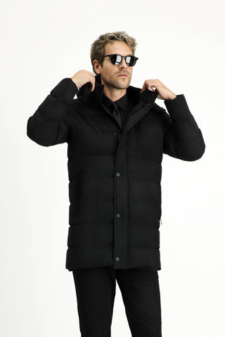 Siyah Slim Fit Dar Kesim Kapüşonlu Spor Şişme Kaban
