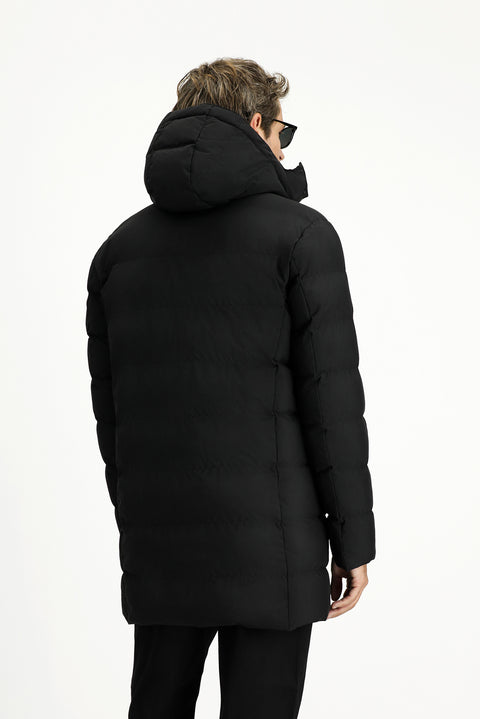 Siyah Slim Fit Dar Kesim Kapüşonlu Spor Şişme Kaban