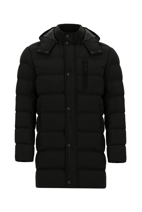 Siyah Slim Fit Dar Kesim Kapüşonlu Spor Şişme Kaban