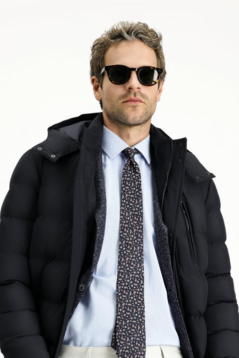 Koyu Lacivert Slim Fit Dar Kesim Kapüşonlu Spor Şişme Kaban