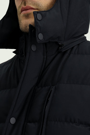  Koyu Lacivert Slim Fit Dar Kesim Kapüşonlu Spor Şişme Kaban
