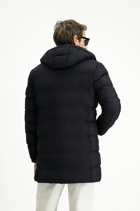 Koyu Lacivert Slim Fit Dar Kesim Kapüşonlu Spor Şişme Kaban