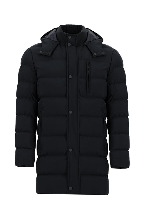 Koyu Lacivert Slim Fit Dar Kesim Kapüşonlu Spor Şişme Kaban