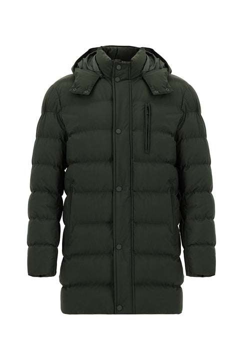 Medium Khaki Slim Fit Narrow Cut Hooded Sport Puffer Jacket