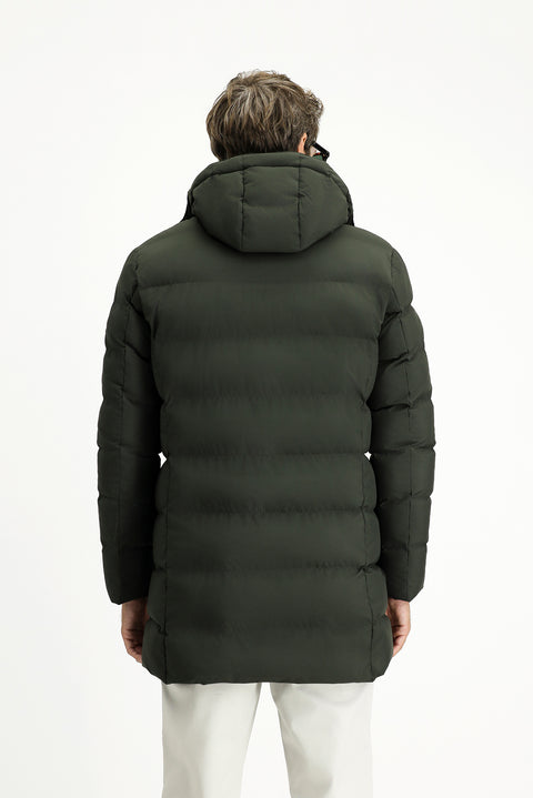 Orta Haki Slim Fit Dar Kesim Kapüşonlu Spor Şişme Kaban