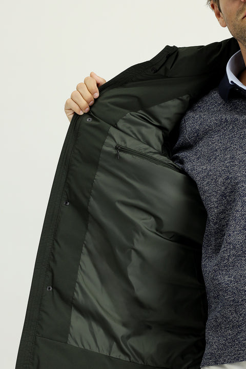 Orta Haki Slim Fit Dar Kesim Kapüşonlu Spor Şişme Kaban