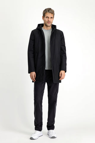  Siyah Slim Fit Dar Kesim Kapüşonlu Spor Şişme Kaban