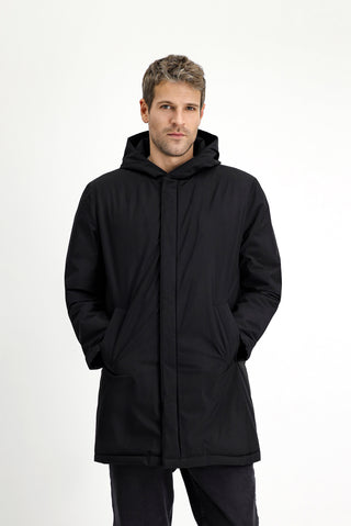  Siyah Slim Fit Dar Kesim Kapüşonlu Spor Şişme Kaban