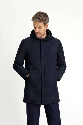  Koyu Lacivert Slim Fit Dar Kesim Kapüşonlu Spor Şişme Kaban