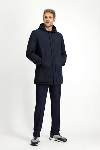  Koyu Lacivert Slim Fit Dar Kesim Kapüşonlu Spor Şişme Kaban