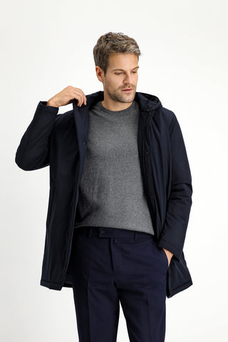  Koyu Lacivert Slim Fit Dar Kesim Kapüşonlu Spor Şişme Kaban