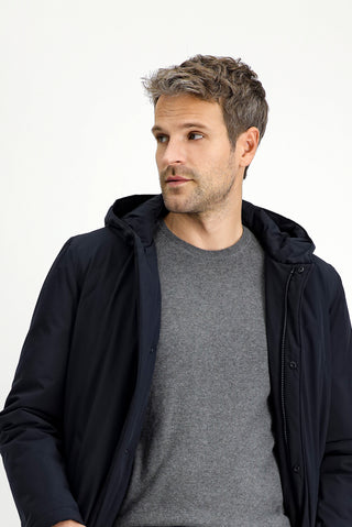  Koyu Lacivert Slim Fit Dar Kesim Kapüşonlu Spor Şişme Kaban