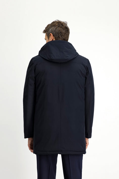 Koyu Lacivert Slim Fit Dar Kesim Kapüşonlu Spor Şişme Kaban